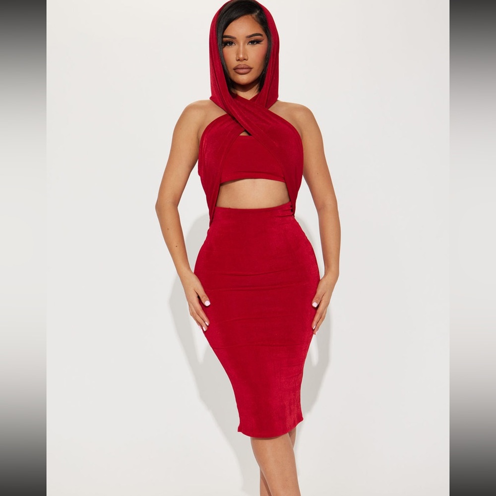 Red dress with hood